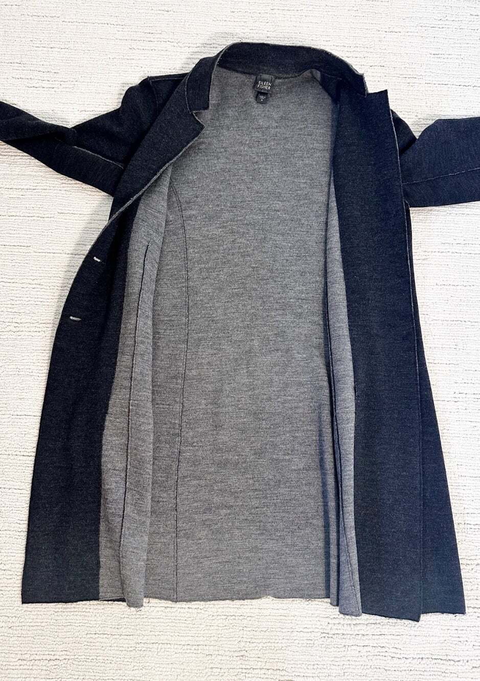 EILEEN FISHER 100% Merino Wool Size M Gray Unstructured Coat Longline Coatigan - Picture 7 of 11